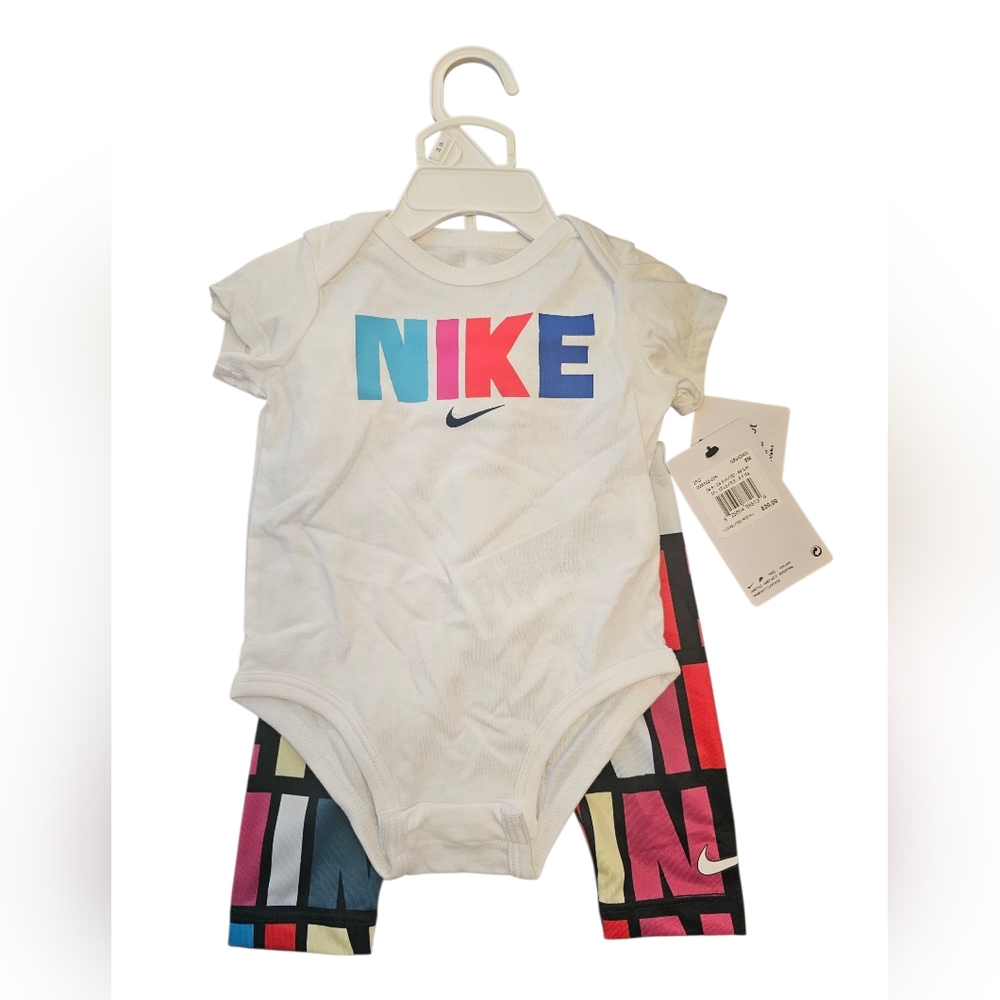 Nike White Bodysuit with Colorful Logo and Shorts